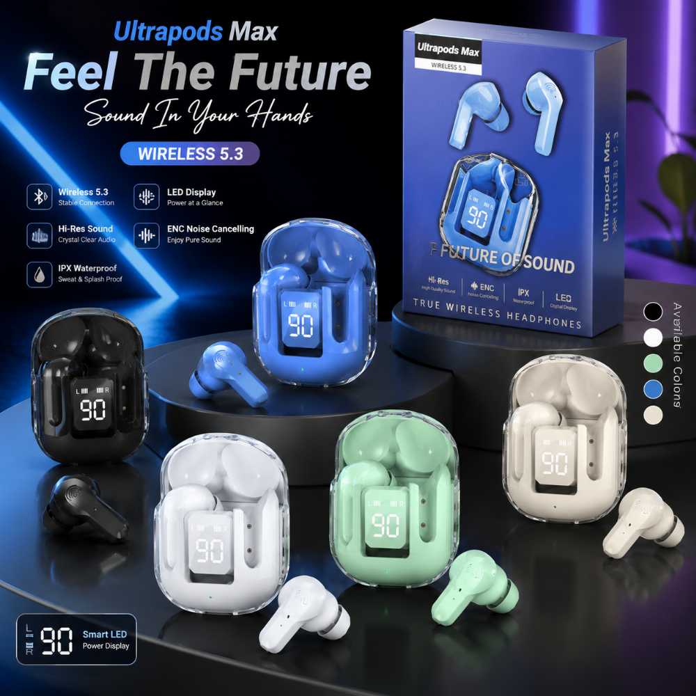 Ultrapods Max Wireless 5.3 Earbuds with LED Display